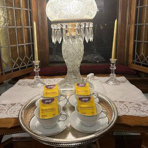 Silverplate Tray and Porcelain Tea Service